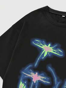 ROMWE MEN Street Life 男士夏季休闲字母印花短袖 T 恤，学校 - 黑色 - 查看 7