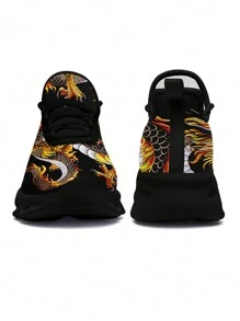 Chaussures De Course Pour Hommes Avec Impression De Dragon De Chine, Semelle En Lame, Confortables, Respirantes, Légères, Résistantes À L'usure, Absorbant Les Chocs Et Amortissantes - Multicolore - Voir 5