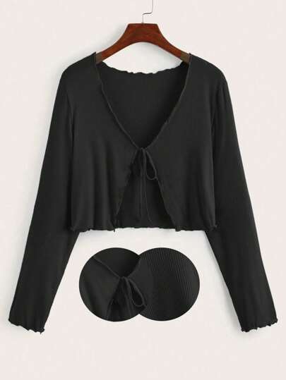 Cardigan côtelé ultra doux pour grandes tailles, tee à manches longues unicolore et décontracté