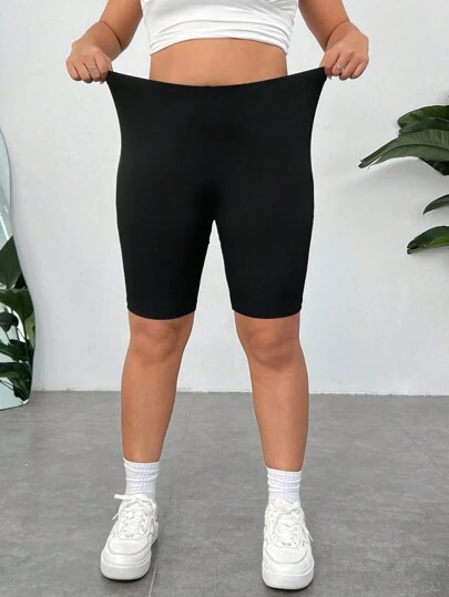 SHEIN EZwear Black Quick-Dry & Cooling Plus Size Compression Shorts