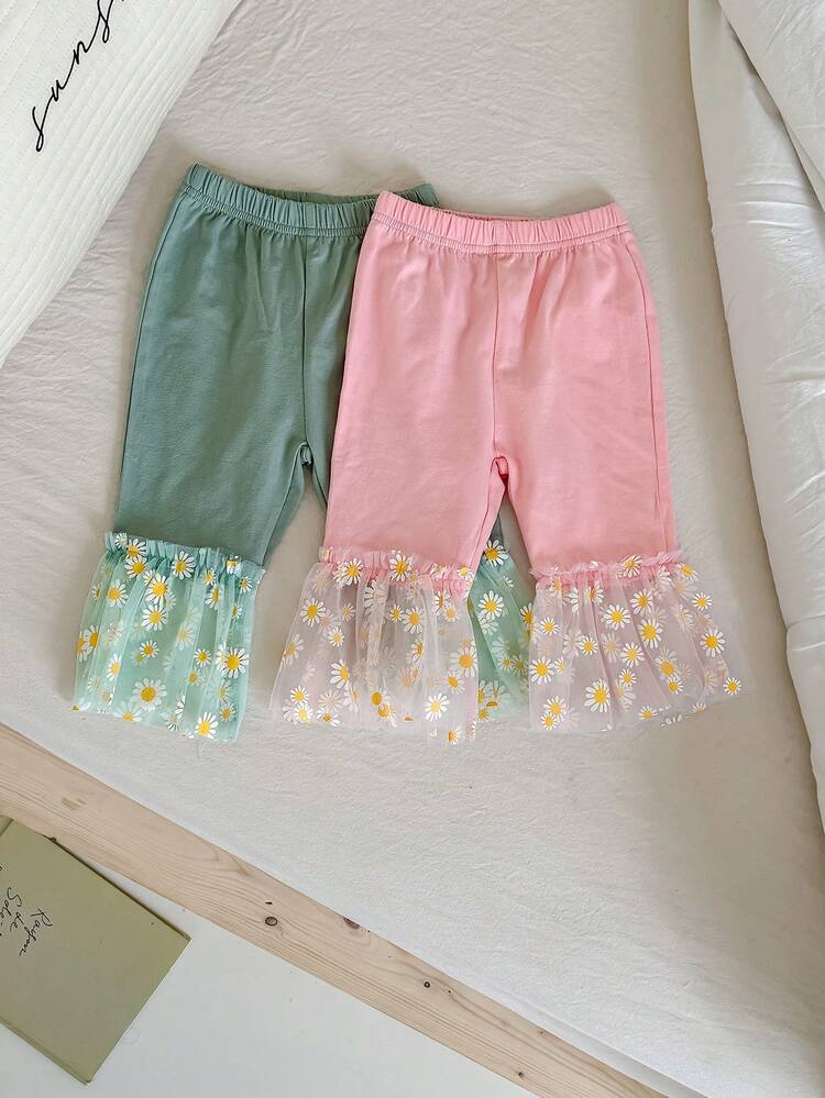 Baby Girl Summer  Cute Daisy Chiffon Flare Pants Set, 2pcs