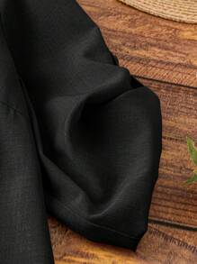 SHEIN Unity Plus Notch Neck Roll Tab Sleeve High Low Hem Blouse - Black - View 4