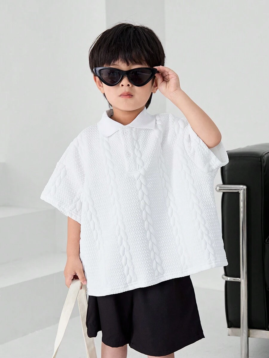 SHEIN 1 Stück Casaul Kleine Junge Polo Shirt In Akademie Stil. Einfach, Praktisch, All-match, Weich, Bequem, Locker, Struktur-stoff, Atmungsaktiv, Geeignet Für Frühling Und Sommer - Weiss - Übersicht 1