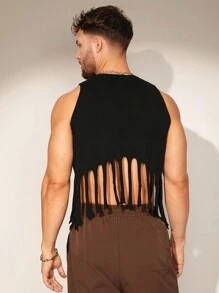 Manfinity Fever City Chaleco sin mangas de punto con flecos de moda para hombre