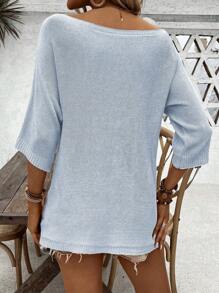 Chiquease Casual Solid Color Commuting Elegant 3/4 Sleeve Women's Top, Round Neck