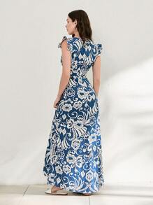 EURMUSE Striped V-Neck Button Detailed Dress - Blue - View 2