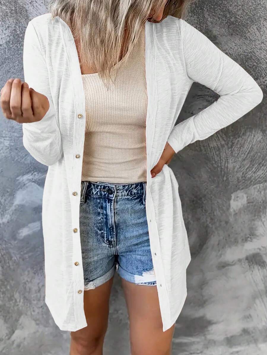 INAWLY Women's Solid Color Simple Daily Regular Long Sleeve Coat Fall Winter Cloth For Women - White - View 1