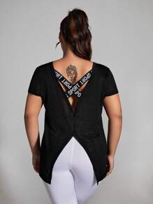 Rhythm Era Plus Size Athletic Short Sleeve Jacquard Fashionable Loose & Comfortable T-Shirt Top With Beautiful Back