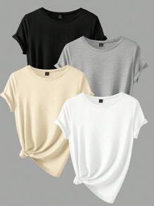 Calvaya Camiseta casual de talla grande para mujer con cuello redondo, manga corta y unicolor para el verano