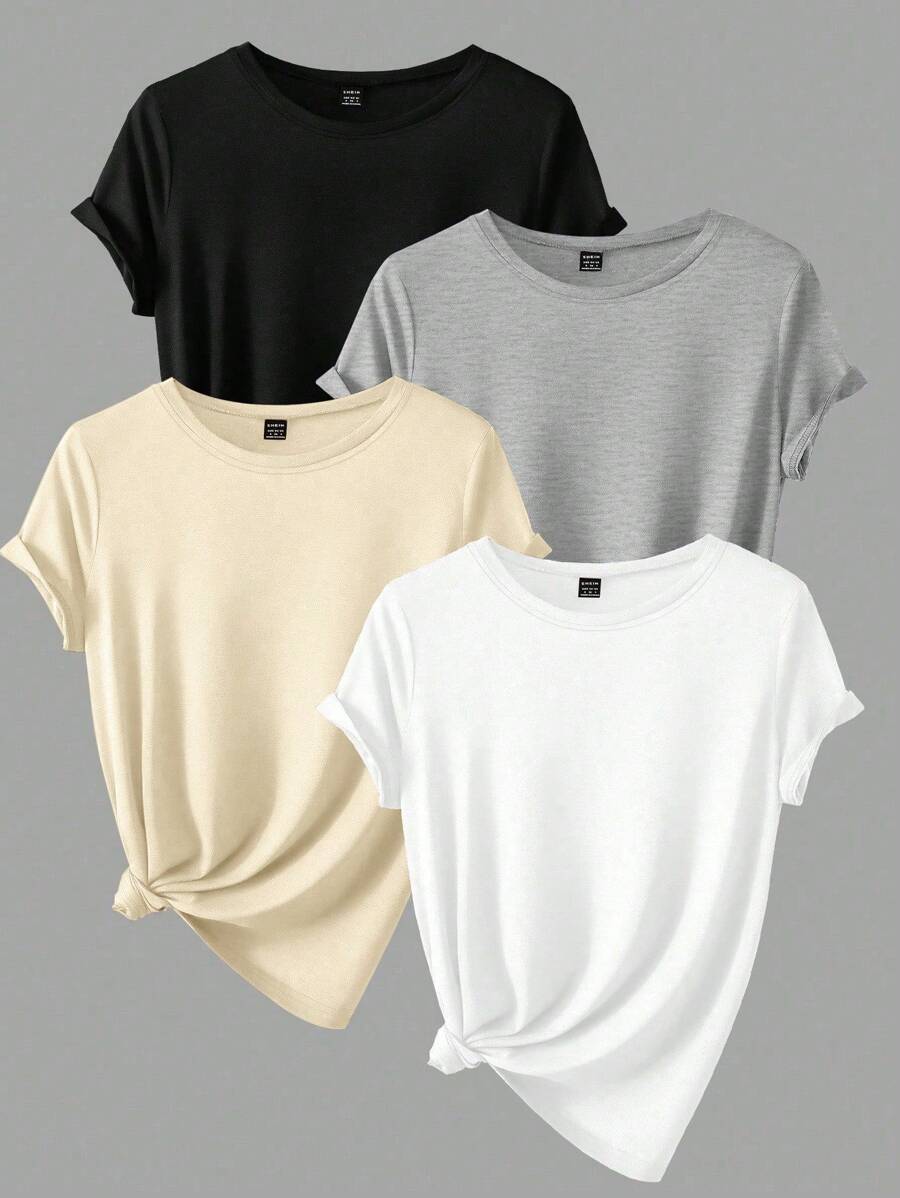 Calvaya Camiseta casual de talla grande para mujer con cuello redondo, manga corta y unicolor para el verano