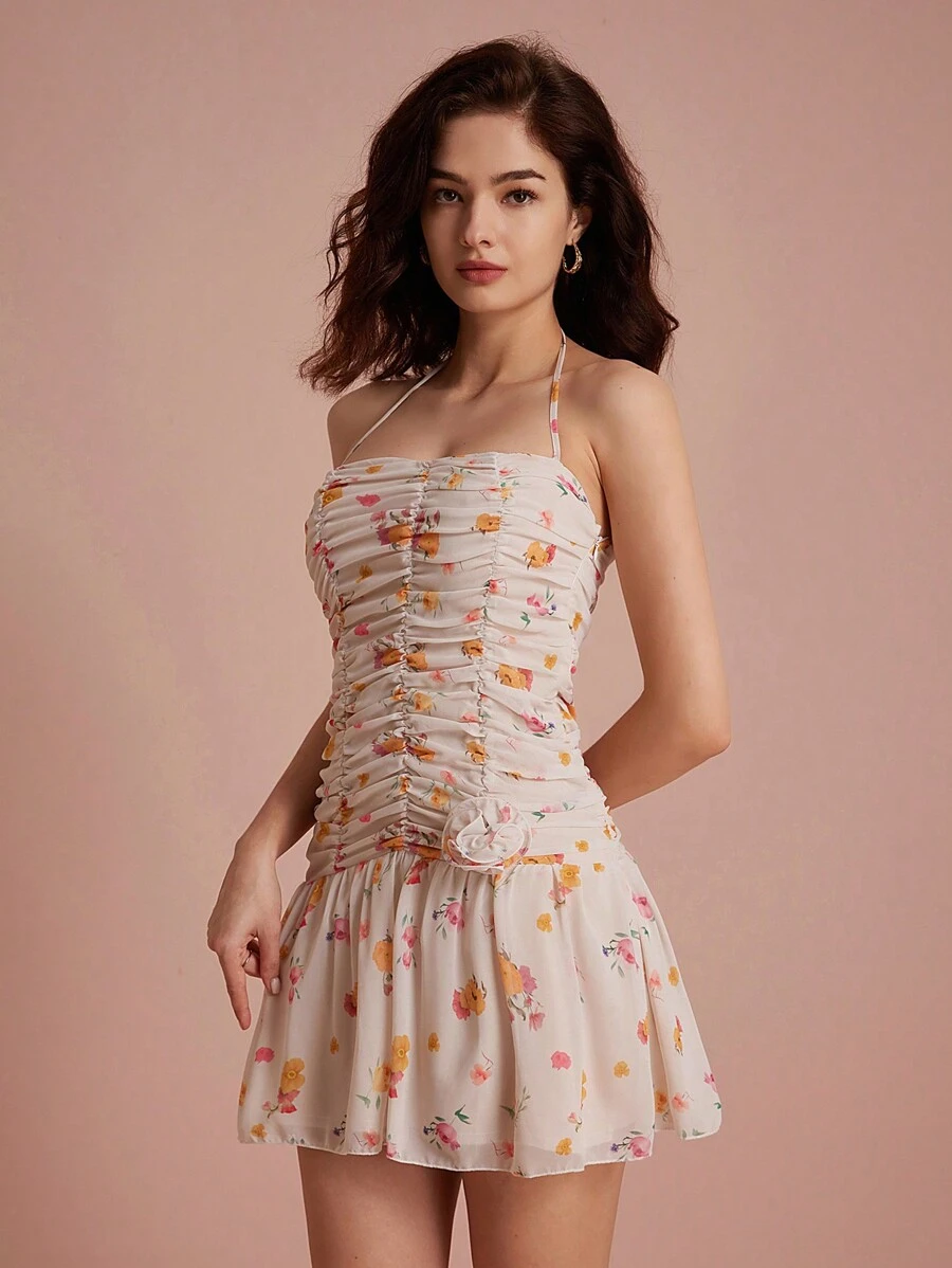 Aveloria Rosie 小花束褶皺荷葉邊細肩帶洋裝