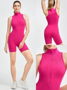 GLOWMODE 6英寸FeatherFit™高領雕塑坦克短袖連體衣，低強度瑜伽、日常穿著適用 - 熱帶粉紅色 - 查看 7