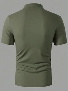 Manfinity Homme Men's Solid Color Short Sleeve Casual Work Polo Shirt, Summer - Army Green - View 2