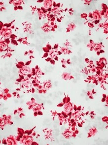Celure Plus Ditsy Floral Print Ruffle Hem Skirt - Red - View 3