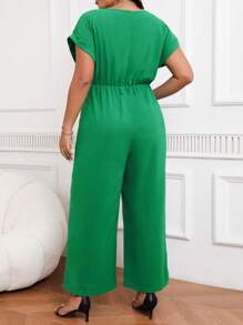 SHEIN Unity Plus Size Nữ Mùa Hè Màu Trơn Cổ Chữ V Có Trang Trí Nút Thắt Lưng Và Ống Rộng - màu xanh lá - Xem 2
