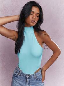 MISSGUIDED Bộ áo liền quần hở lưng cổ yếm Polo Halter - Màu xanh nhạt - Xem 1