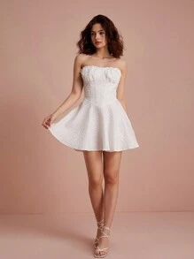 Chiquease Strapless Solid Color Ribbed Texture Bodycon Dress With Padded Cups - White - View 5