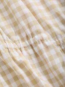 DAZY Váy dài tay có cổ có dây buộc Gingham - Màu be - Xem 9