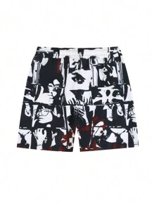 Vinshart Artist 男士抽绳腰休闲短裤，带人物印花，节日，新年，度假，节日 - 彩色 - 查看 2