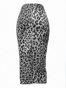 INAWLY Plus Size Women Leopard Print Straight Skirt Fall Cloth For Women - Grey - View 2