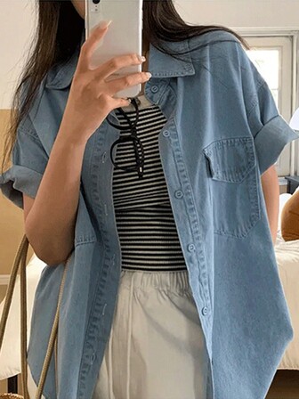 2025新款宽松休闲单排扣口袋牛仔夹克