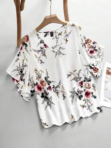 SHEIN Clasi Floral Printed Women's Top With V Neckline, Ruffled Sleeves, And Side Slits - Multicolor - View 7