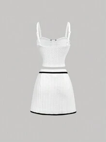 SHEIN MOD White Color Contrast Trim Retro Romantic Camisole Top And Skirt Set For Women, Summer School Outfits Back To School Clothes Old Money Style