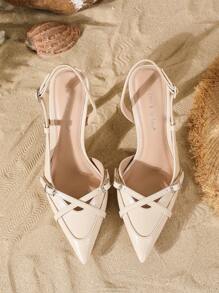 On feet& in love Fall/Winter 2025 Women's Elegant Cross-Strap Pointed Toe V-Cut Single Strap High Heel Shoes, Suitable For Dresses And Wedding,Elegant,Women Pumps,Elegant