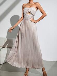 SHEIN Privé Robe élégante sans bretelles à torsion avant et blocs de couleur pour femmes - Multicolore - Voir 6