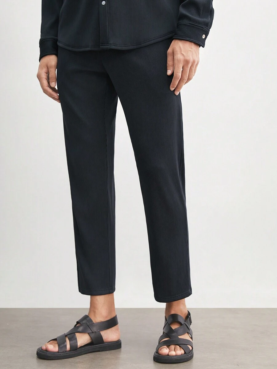 AKNOTIC Business Casual ผู้ชายสไตล์เงินเก่าธุรกิจสบายๆถักกางเกงขายาวมีเชือกผูกเอวกลางเหมาะสำหรับการสวมใส่ในชีวิตประจำวัน - สีเทา - ดู 1