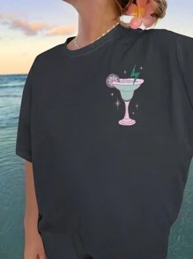 INAWLY Women's Summer Palm Tree Letter Print Round Neck Short Sleeve Casual T-Shirt TANNED AND TIPSY Graphic Tees Women Tops