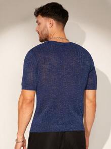 Manfinity Homme Men's Casual Sparkle Short Sleeve Knitted Top For Summer - Royal Blue - View 5