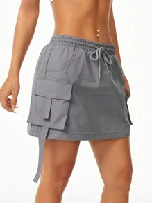 SHEIN EZwear 女士灰色實用束腰迷你短裙 - 灰色 - 查看 5