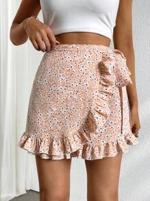 Breezaya Women's Vacation Floral Print Patchwork Ruffle Hem Cute Skorts - Multicolor - View 1