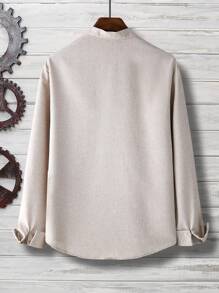 Manfinity Mode Men's Spring/Summer Solid Color Stand Collar Long Sleeve Daily Commute Shirt