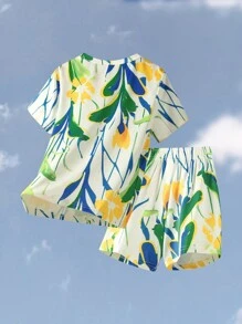 Young Boys Printed Short Sleeve T-Shirt And Shorts Set, Casual Comfortable Outfit