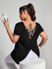 Rhythm Era Plus Size Athletic Short Sleeve Jacquard Fashionable Loose & Comfortable T-Shirt Top With Beautiful Back