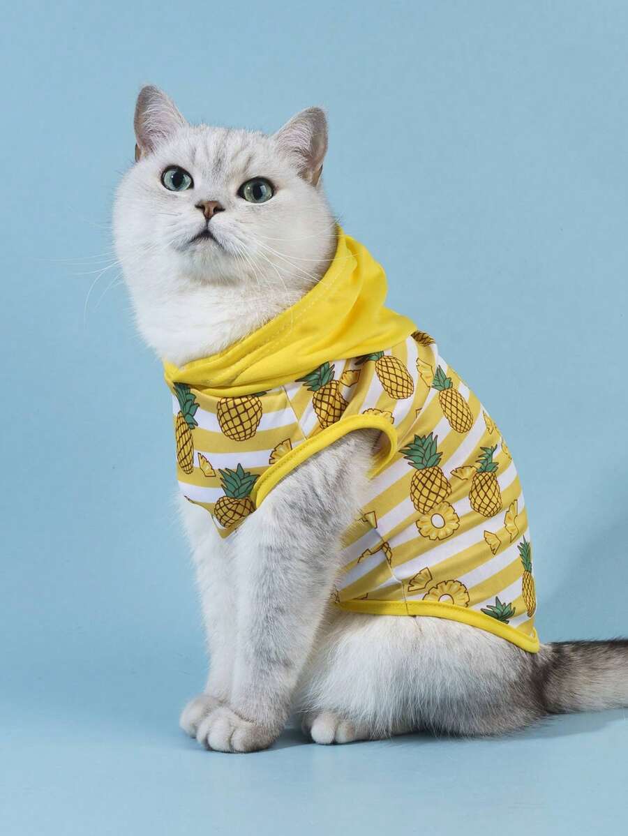 PETSIN 夏季條紋菠蘿印花可愛寵物連帽背心