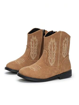 Fashionable Western Style Bow Decor Short Boots, Comfortable Flat Casual Street Cute Girls Boots