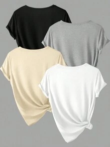 Calvaya Camiseta casual de talla grande para mujer con cuello redondo, manga corta y unicolor para el verano