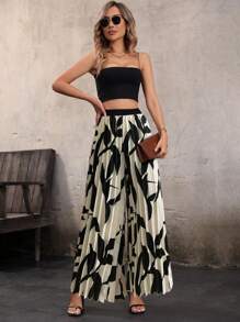 Breezaya Women's Pleated Allover Print Wide Leg Pants (Random Pattern) - Multicolor - View 6
