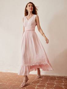 MOTF PREMIUM 實色花邊拼接交叉腰設計荷葉邊裙裝