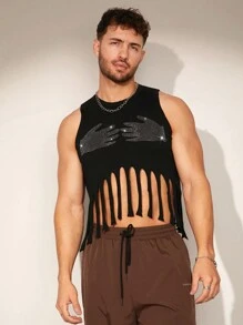 Manfinity Fever City Chaleco sin mangas de punto con flecos de moda para hombre