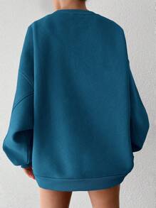 Cottnline Letter Graphic Drop Shoulder Sweatshirt - Teal Blue - View 2