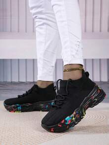 Women's Outdoor Low-Cut Thick-Soled Elevator Breathable Fashionable Spring/Summer/Autumn Casual Sock Shoes Sneakers - Black - View 7