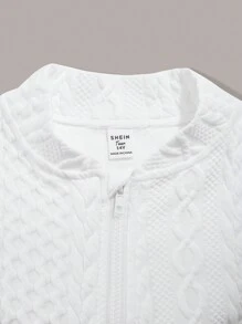 1pc Teen Girls' Jacquard Texture Baseball Jacket With Zipper, Fall - White - View 6