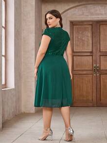 Plus Sequin Insert Ruffle Trim Dress - Green - View 2