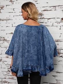 SHEIN LUNE Chaqueta de mezclilla con encaje de moda para mujer para usar a diario - Azul lavado oscuro - Ver 2