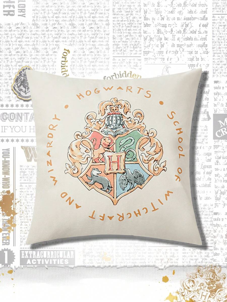HARRY POTTER X SHEIN 45*45cm Hogwarts College Emblem And Letter Print Pillow Case,Gifts