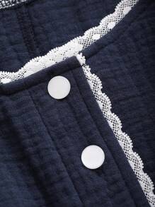 DAZY 撞色邊框荷葉袖休閒裙 - 藏蓝色 - 查看 9